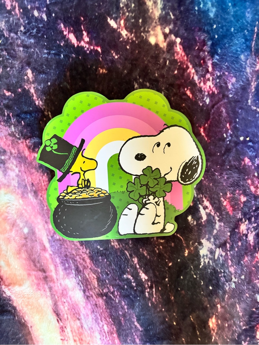Peanuts Snoopy & Woodstock St. Patrick's Day Sticker - Green, Pink, Yellow